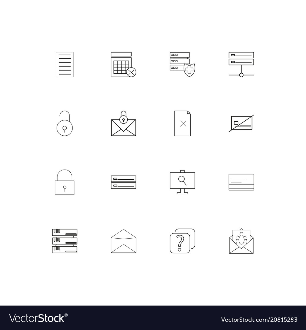 Cyber security linear thin icons set outlined