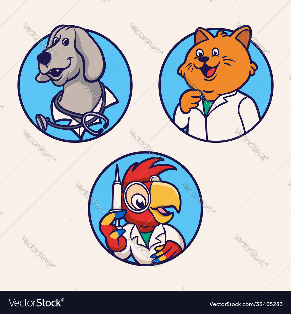 Doctors dogs cats and parrots animal logo mascot