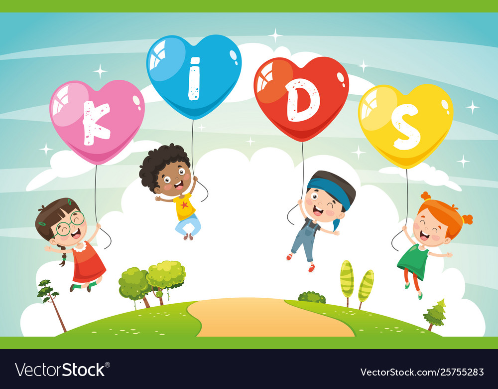 Kids flying with balloons