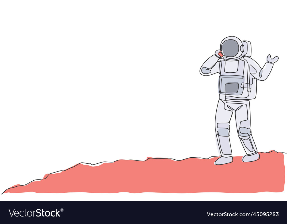 One single line drawing of cosmonaut make a call Vector Image