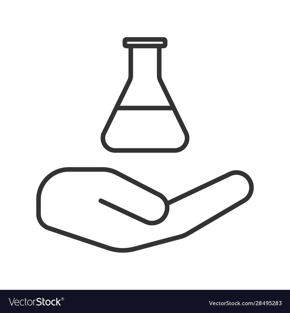 Open hand with lab flask linear icon