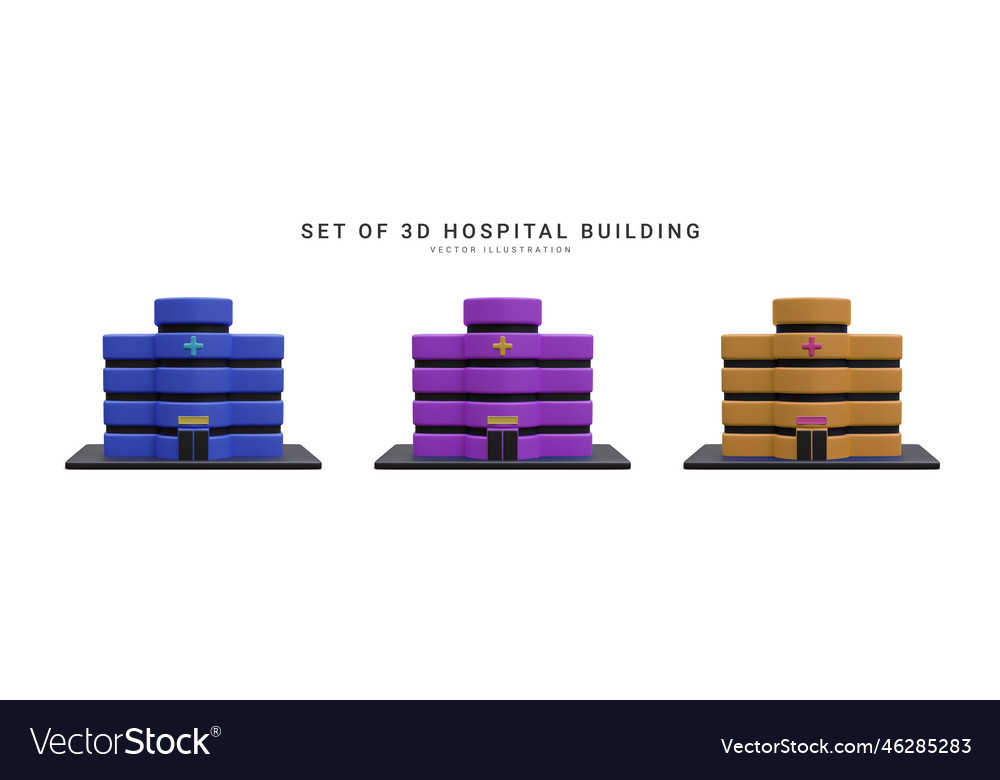 Set of 3d realistic hospital building isolated