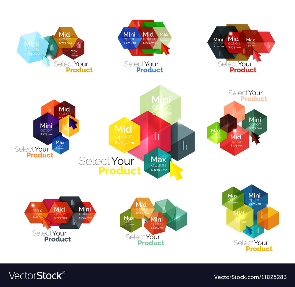 Set of hexagon navigation option diagrams