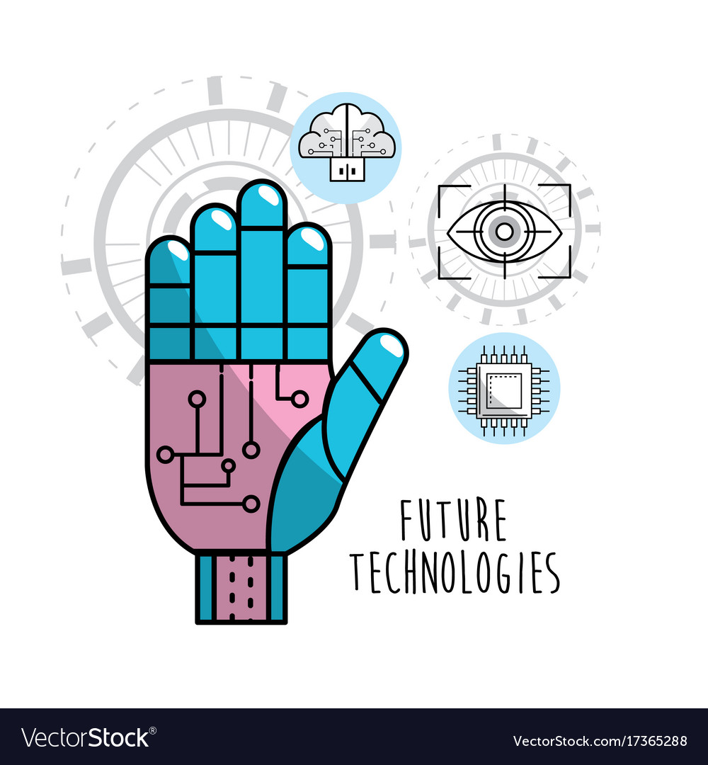 Cyberspace hand with circuits system connect