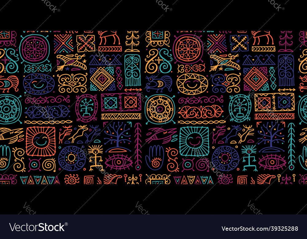 Ethnic handmade ornament folk vintage symbols Vector Image