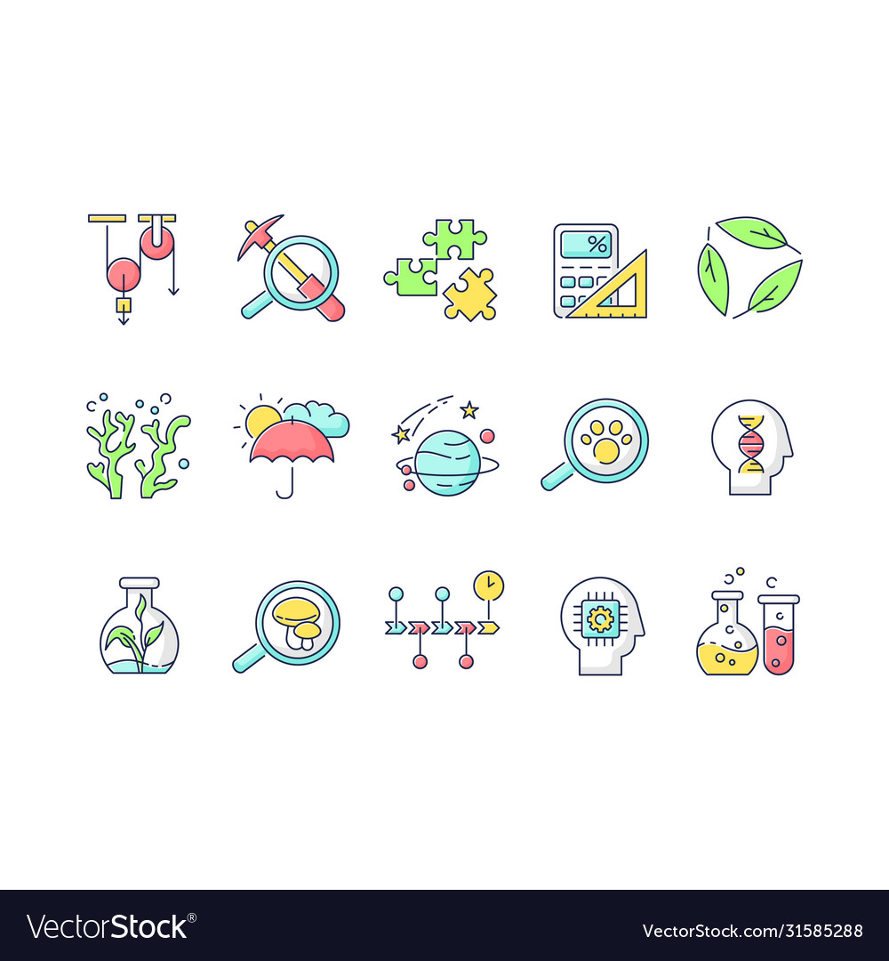 Formal and pure science rgb color icons set