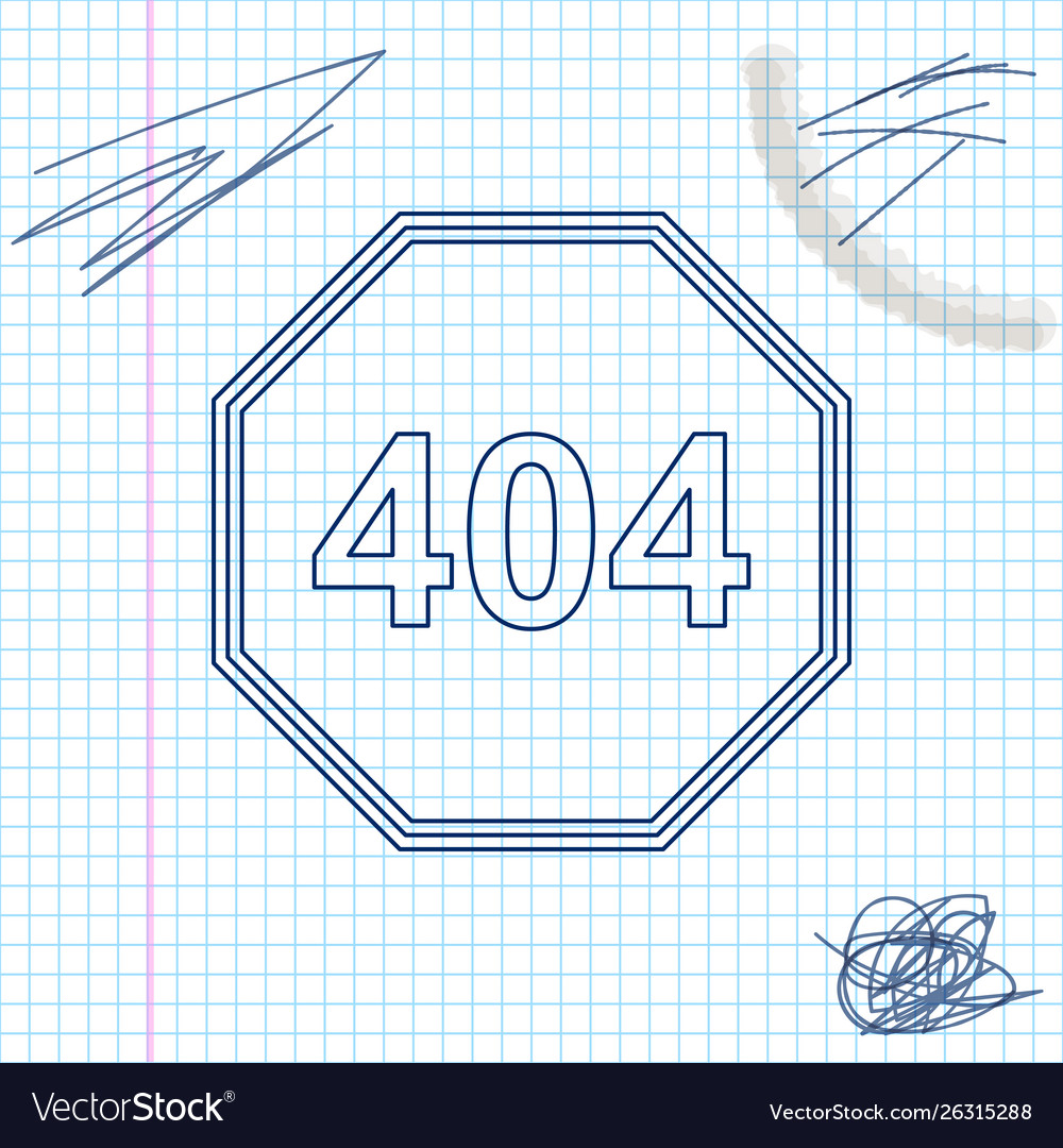 Page with a 404 error line sketch icon isolated vector image Page with a 404 error line sketch icon isolated