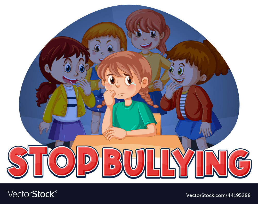 Stop Bullying Text With Cartoon Character Vector Image