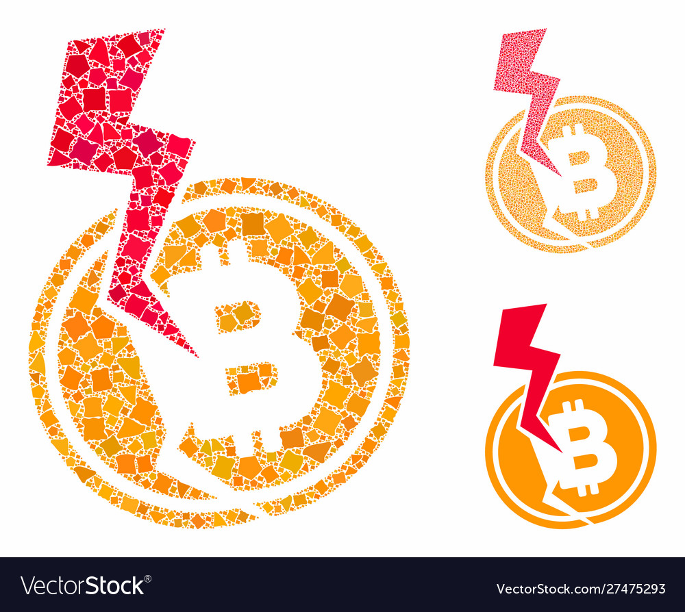 Bitcoin crash lightning composition icon vector image Bitcoin crash lightning composition icon