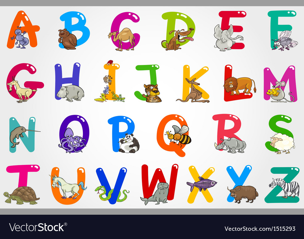 Cartoon alphabet with animals Royalty Free Vector Image