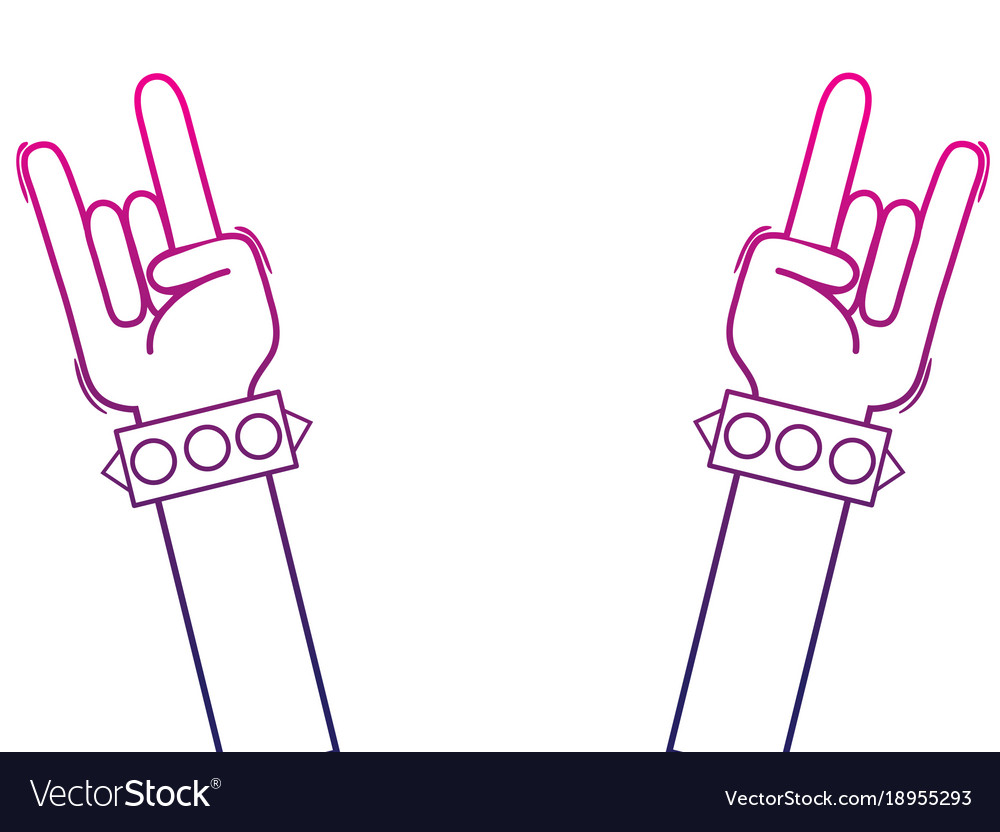 Color line hands up with bracelet and rock symbol