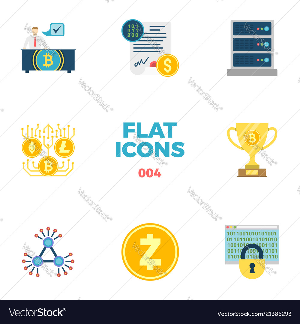 Cryptocurrency and blockchain flat icons vector image Cryptocurrency and blockchain flat icons