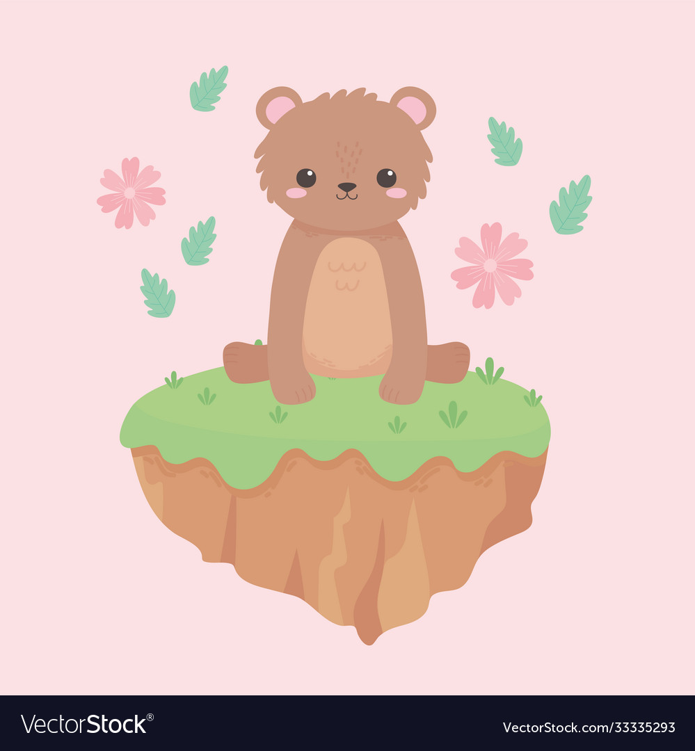 Cute bear flowers grass cartoon animals