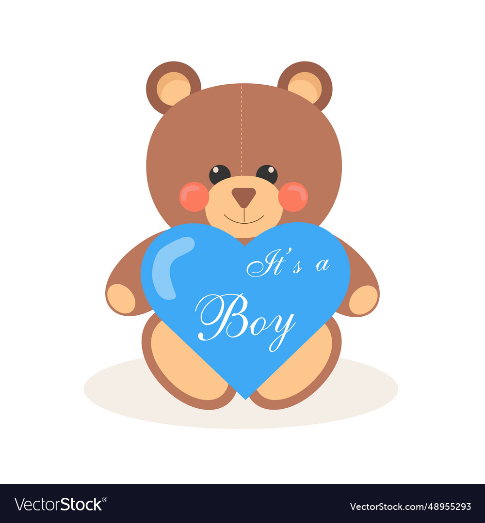 Its a boy letteringbear with love heart Royalty Free Vector