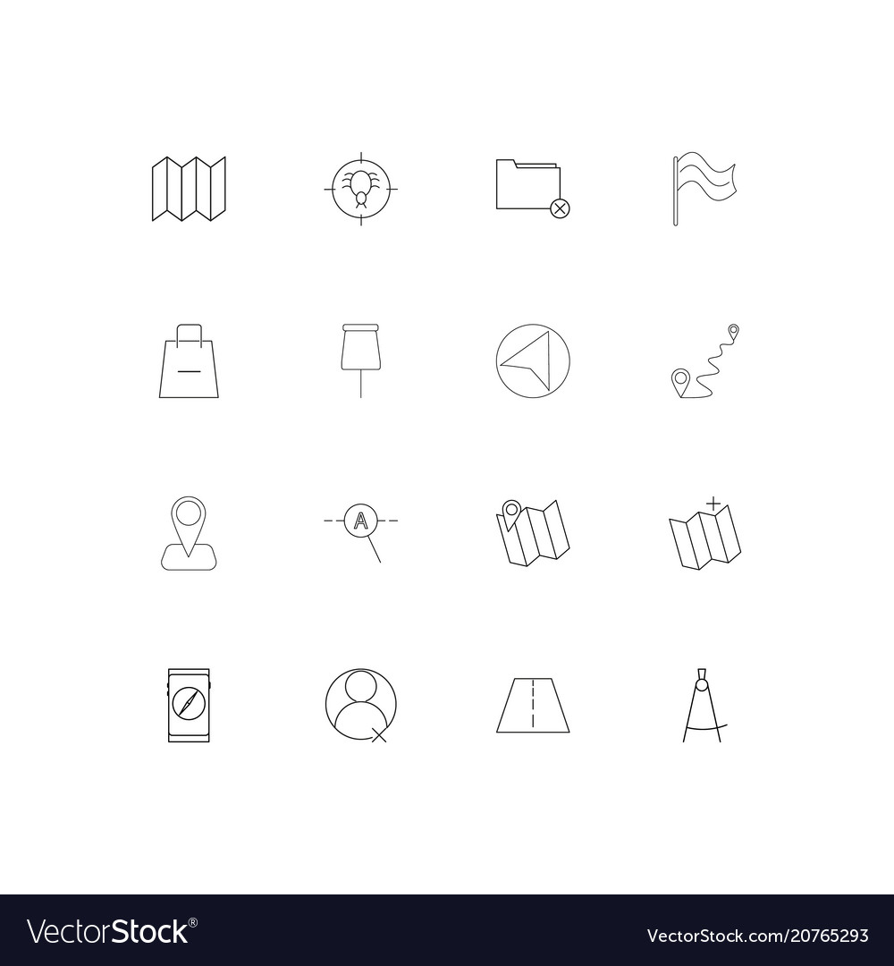 Maps and navigation linear thin icons set