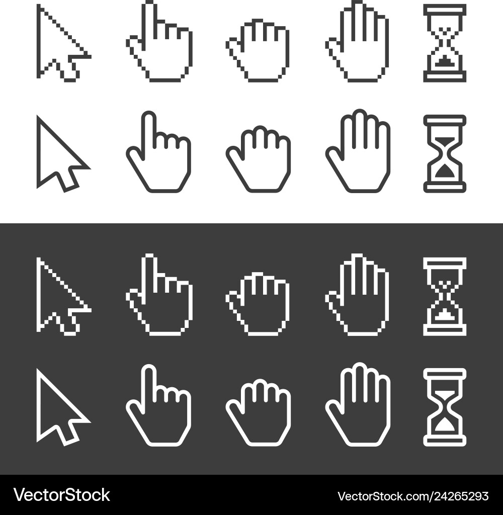 Pixel Mouse Cursors - Hand & Hourglass Vector Image
