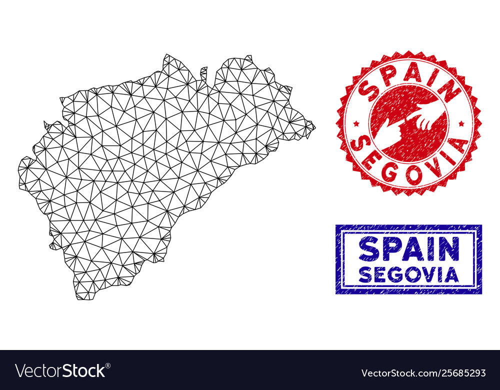 Polygonal 2d segovia Provinzkarte und Grunge vector image Polygonal 2d segovia Provinzkarte und Grunge