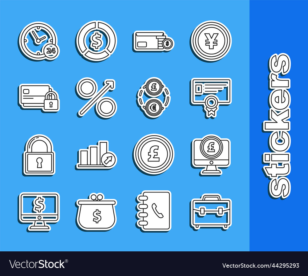 Set line briefcase computer monitor with pound vector image Set line briefcase computer monitor with pound
