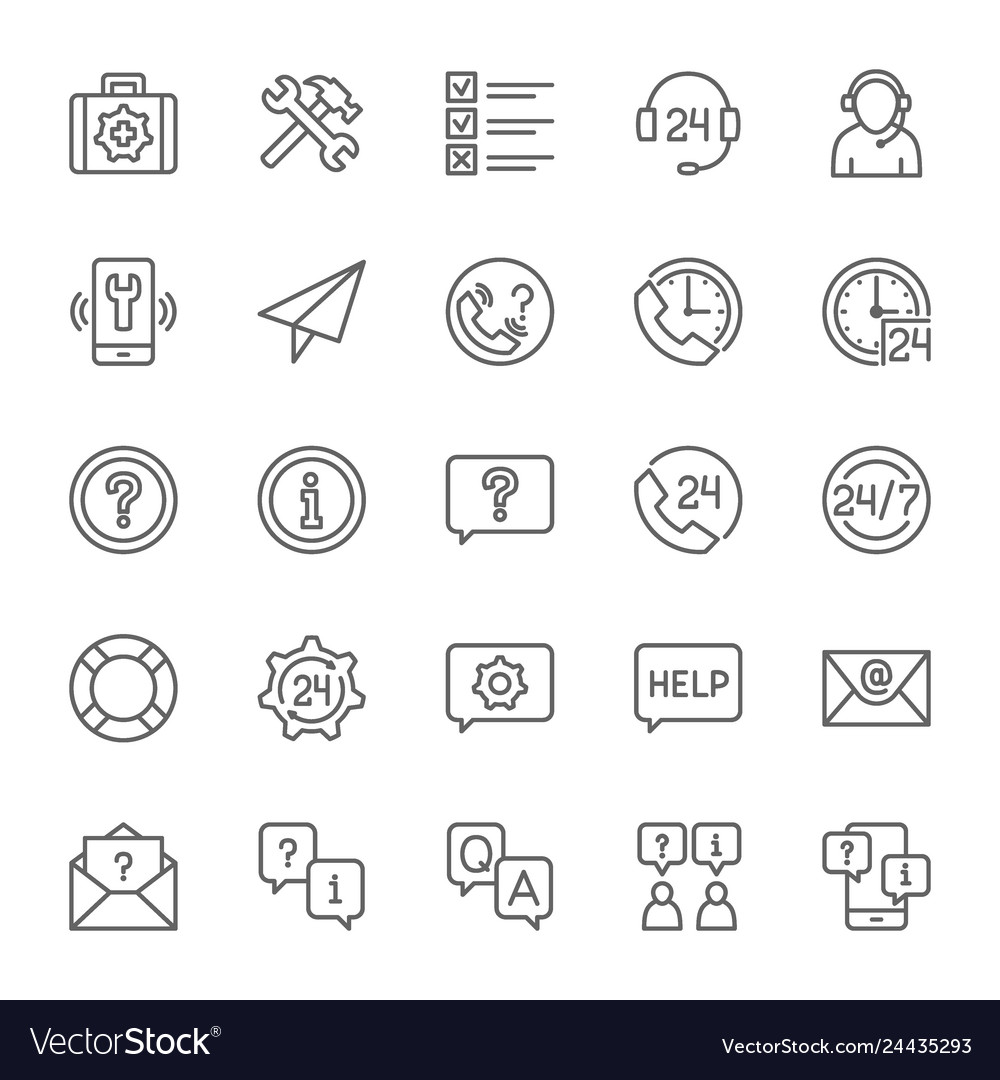 Set of help and support line icons call center vector image Set of help and support line icons call center
