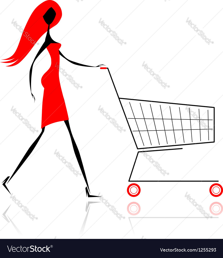 Woman with shopping cart for your design