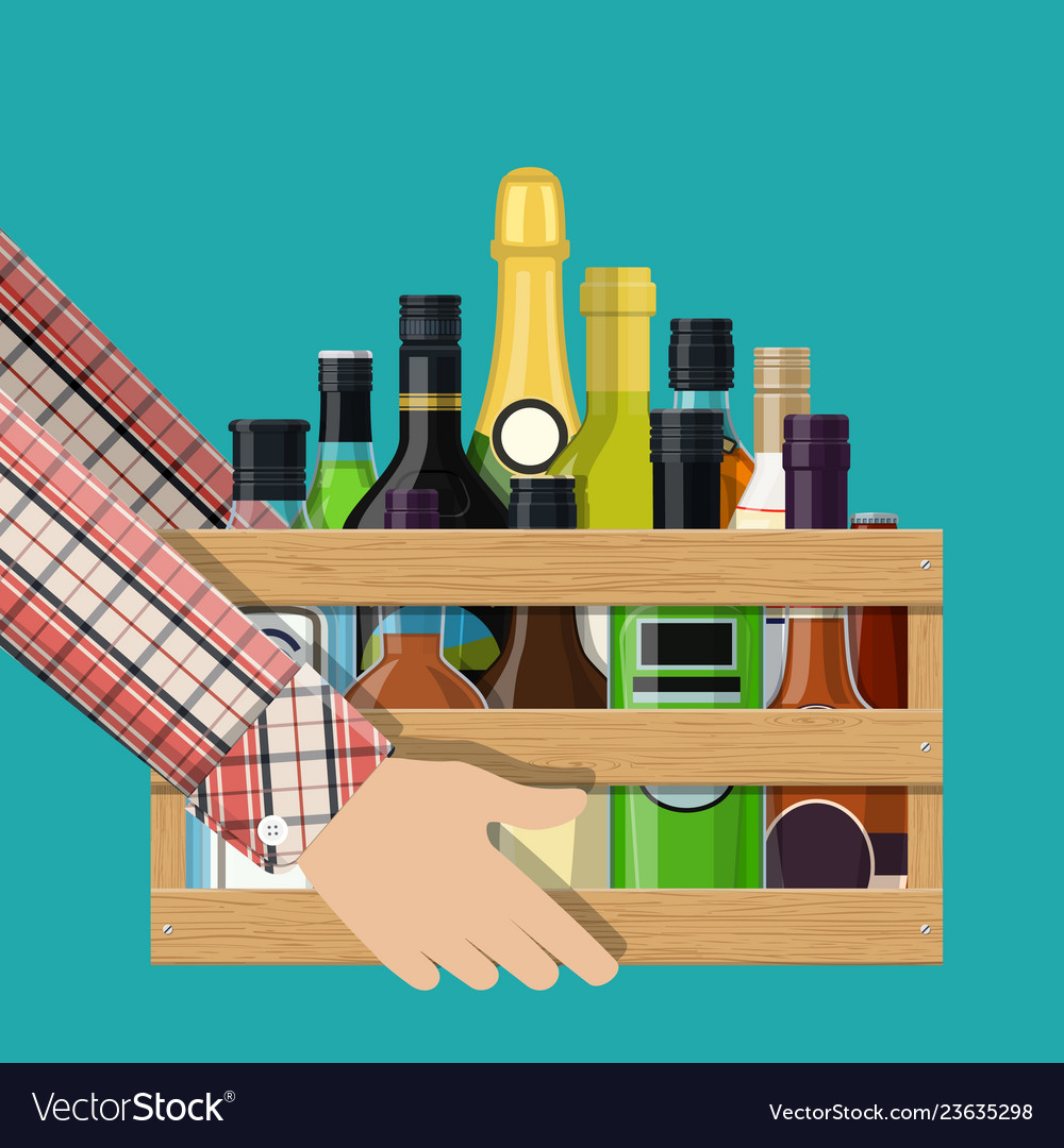 Alcohol drinks collection in box hand