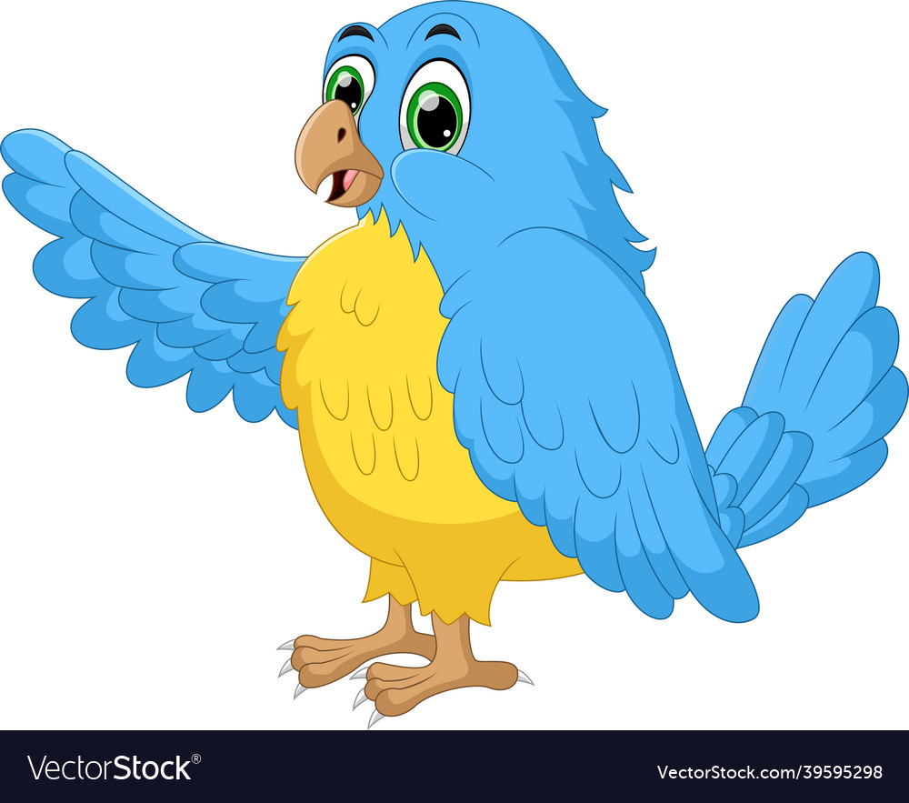 Cartoon bird waving on white background