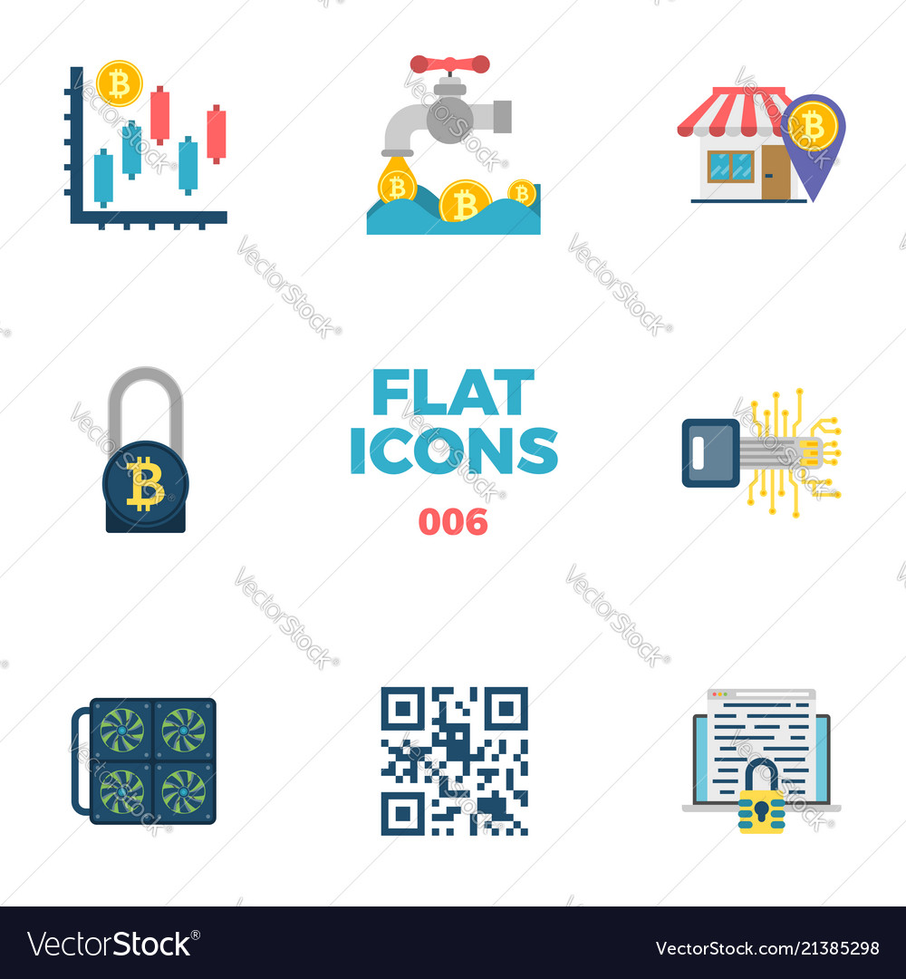 Cryptocurrency and blockchain flat icons vector image Cryptocurrency and blockchain flat icons