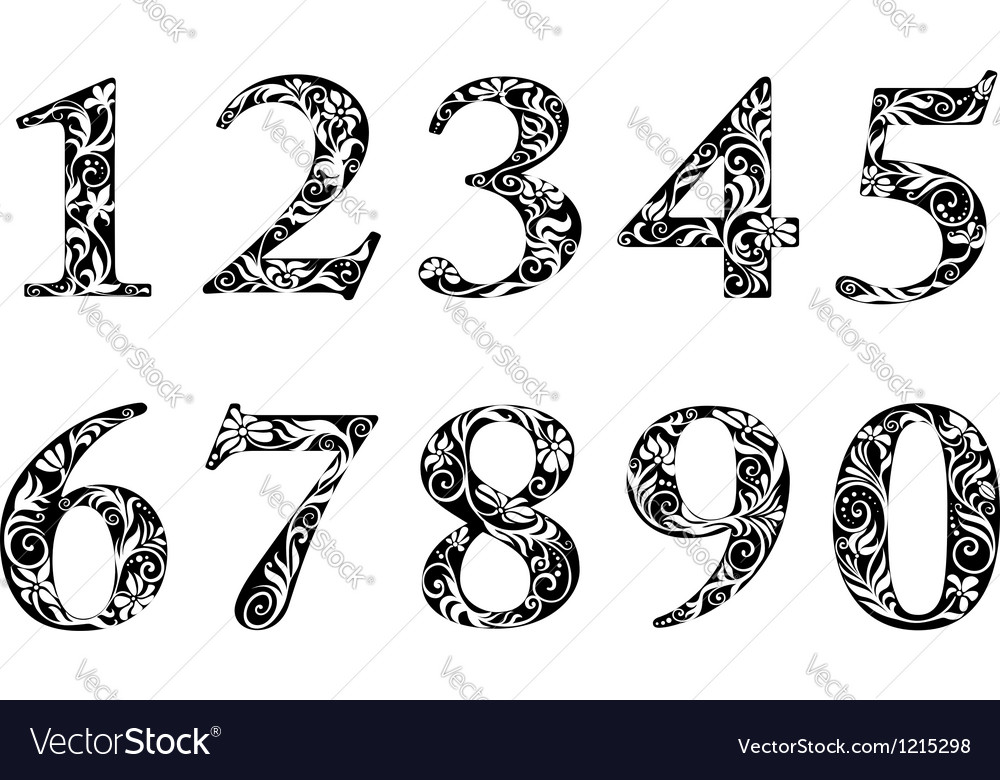 Digits and numbers with floral elements Royalty Free Vector