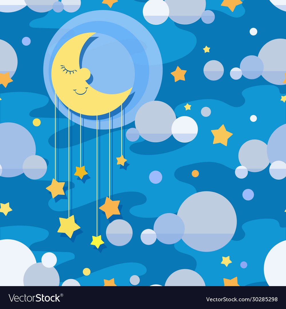 Month with stars and floating clouds vector image Month with stars and floating clouds