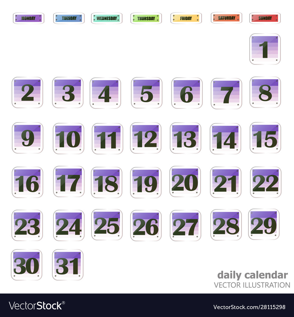 Set buttons with calendar dates for month vector image Set buttons with calendar dates for month