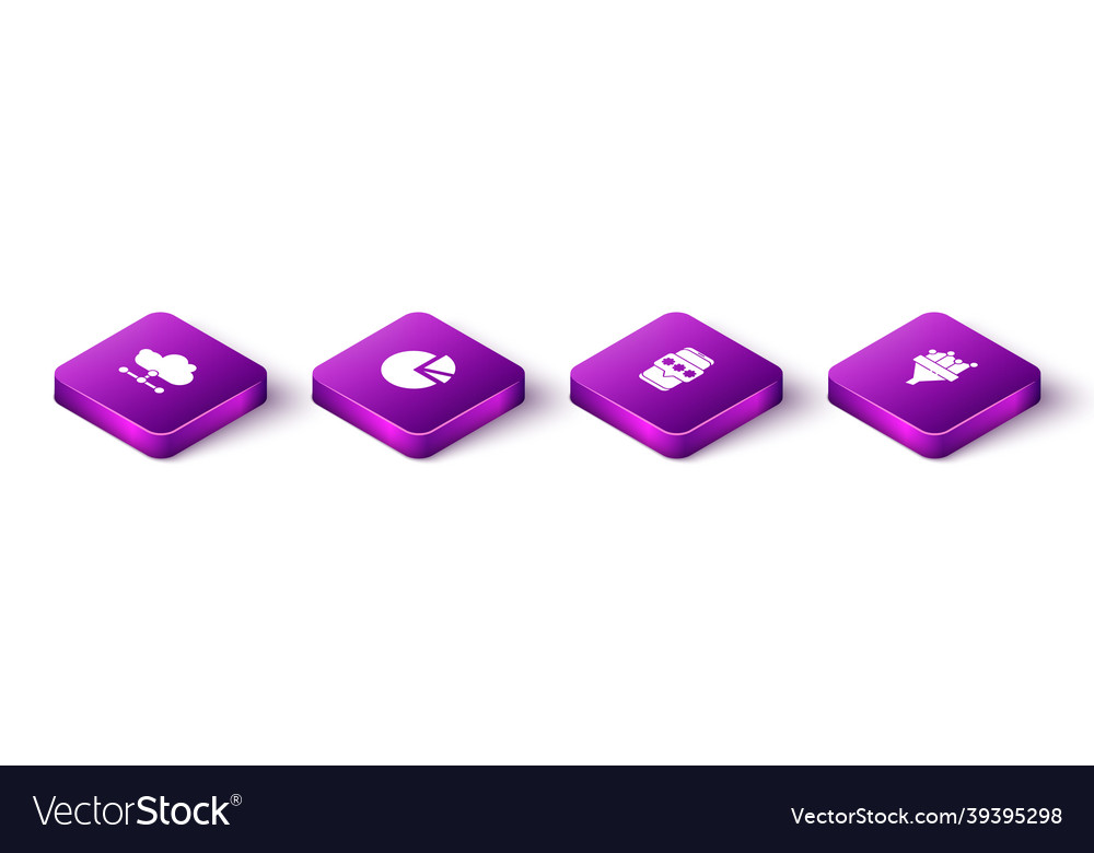 Set isometric network cloud connection pie chart vector image Set isometric network cloud connection pie chart