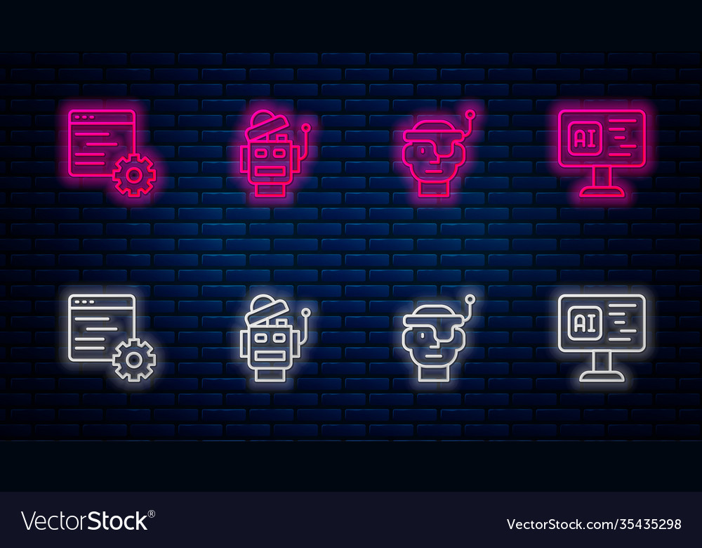 Set line robot smart glasses computer api vector image Set line robot smart glasses computer api