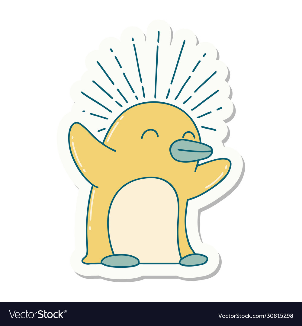 Sticker tattoo style happy penguin Royalty Free Vector Image