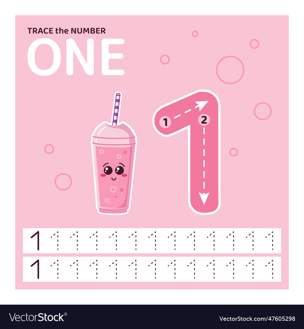 Trace number one learning to count and write vector image Trace number one learning to count and write