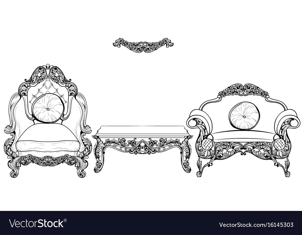 Baroque armchair and table set with luxurious