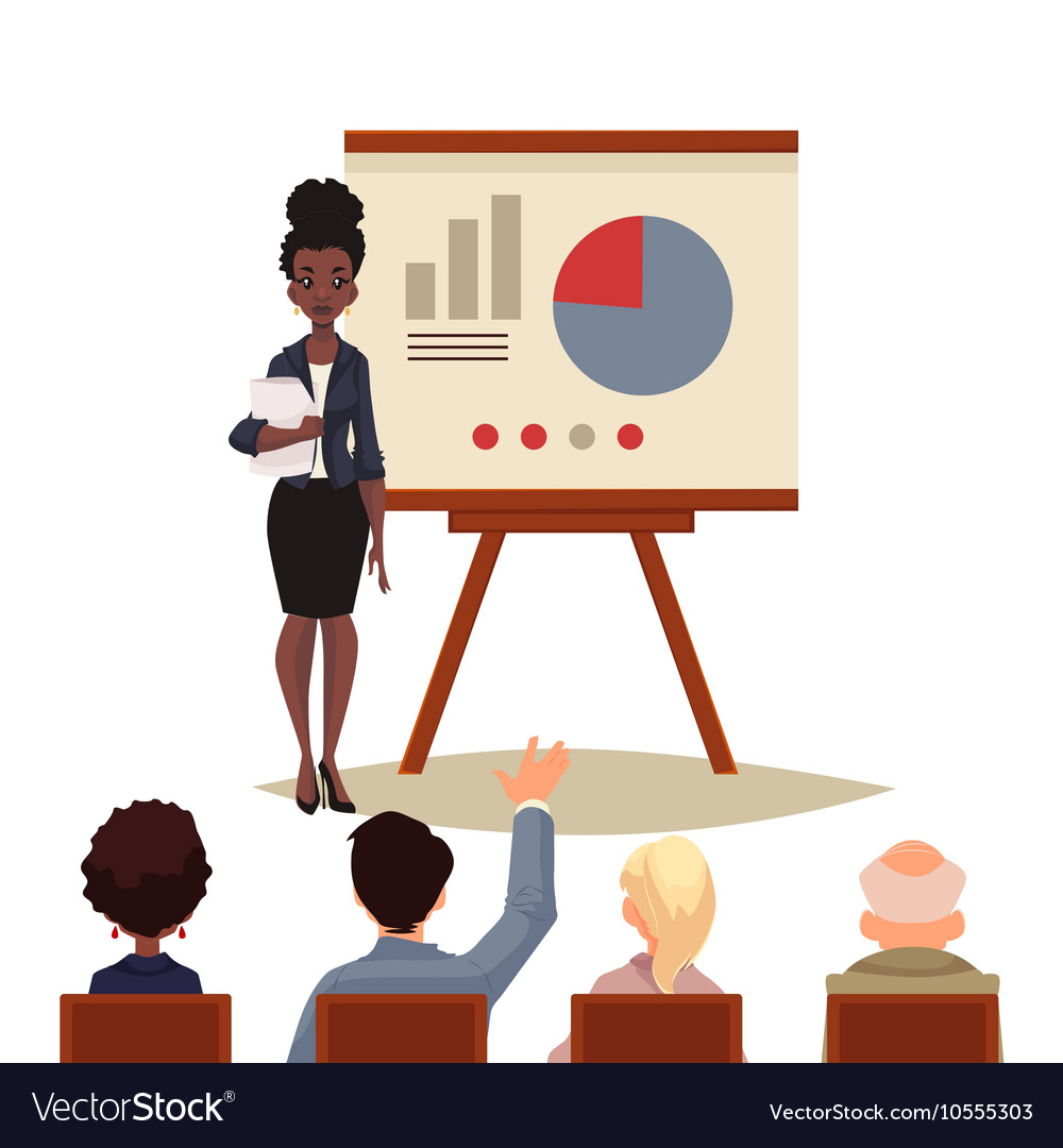 Businesswoman giving presentation using a board