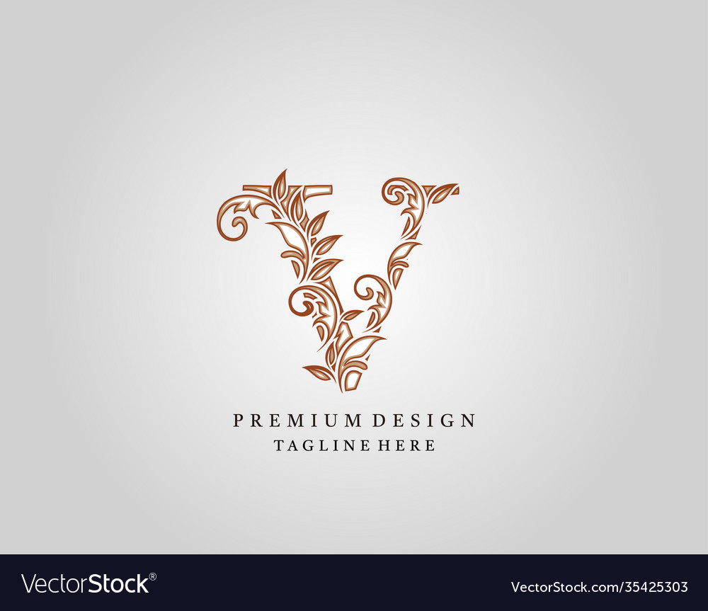 Calligraphic v letter logo design elegant floral