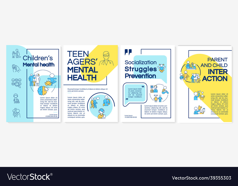 Children Mental Health Blue And Yellow Brochure Vector Image