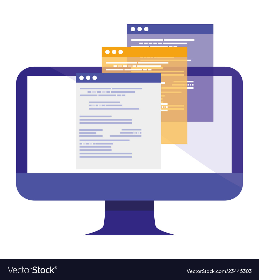Computer with webpages templates vector image Computer with webpages templates