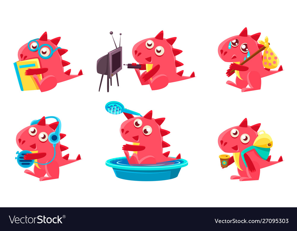 Cute red funny dragon character set vector image Cute red funny dragon character set