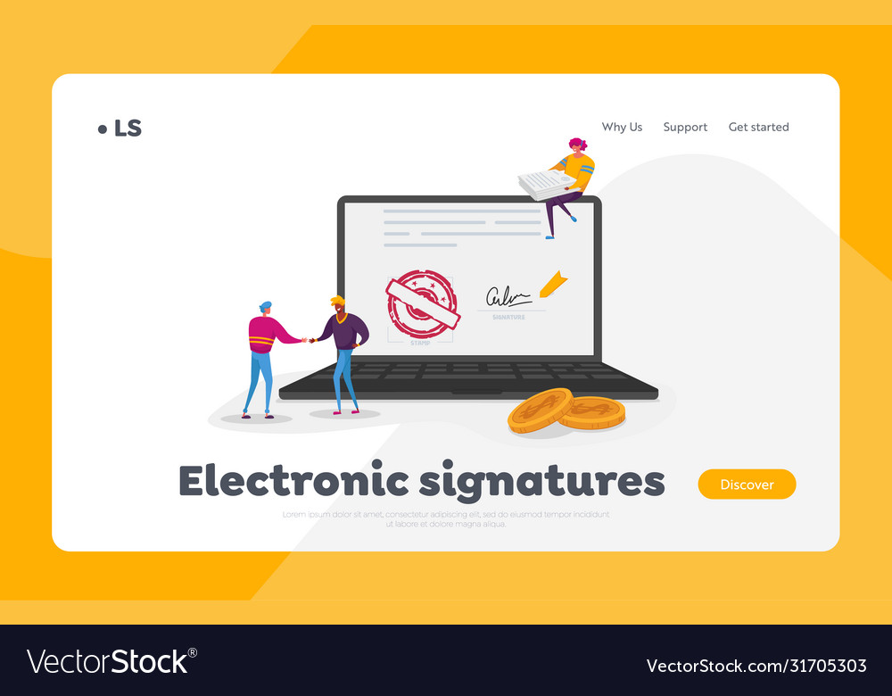 Digital signature landing page template tiny vector image Digital signature landing page template tiny