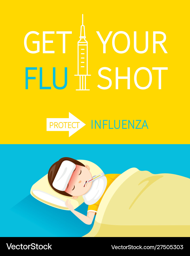 Get your flu shot texts injecting flu vaccine Vector Image
