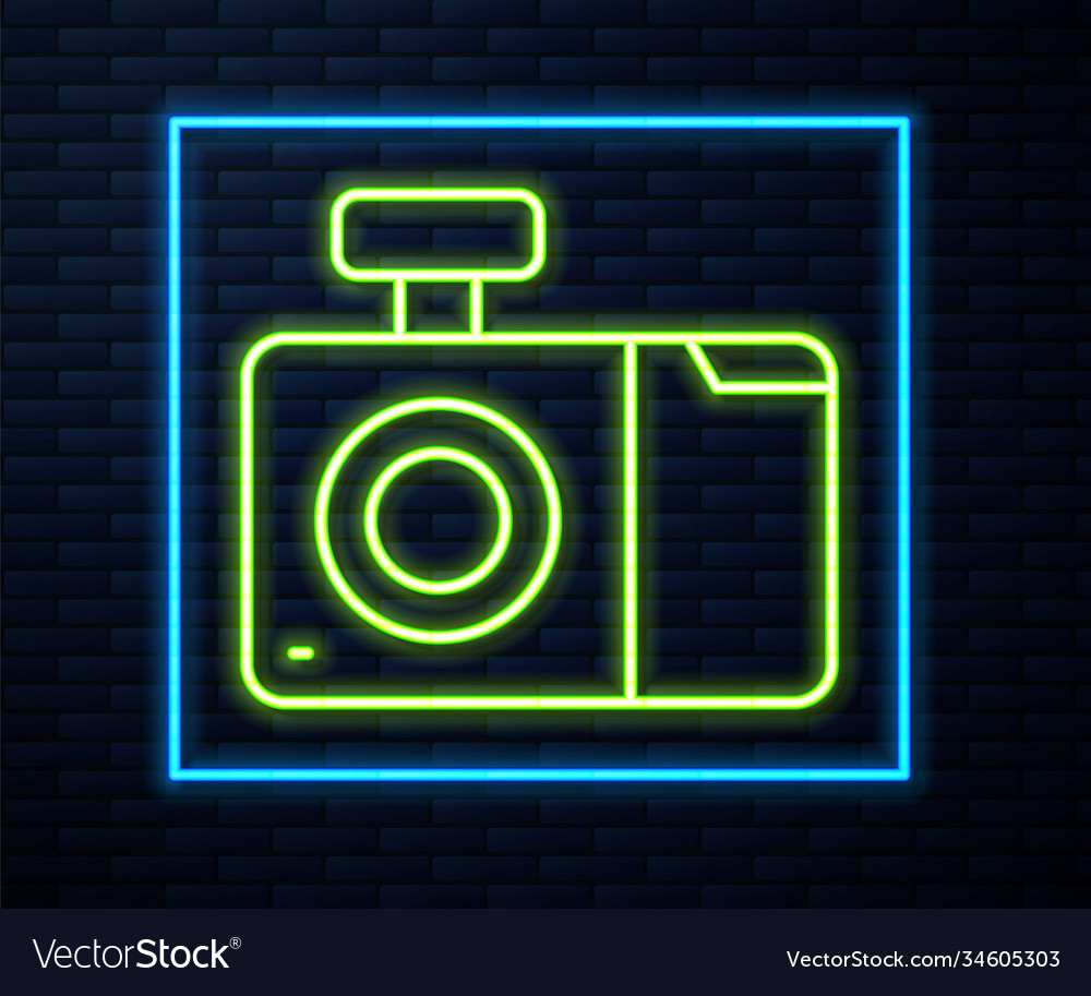 Glowing neon line photo camera icon isolated Vector Image