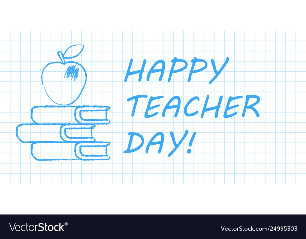 Happy teacher day banner on checkered paper Vector Image