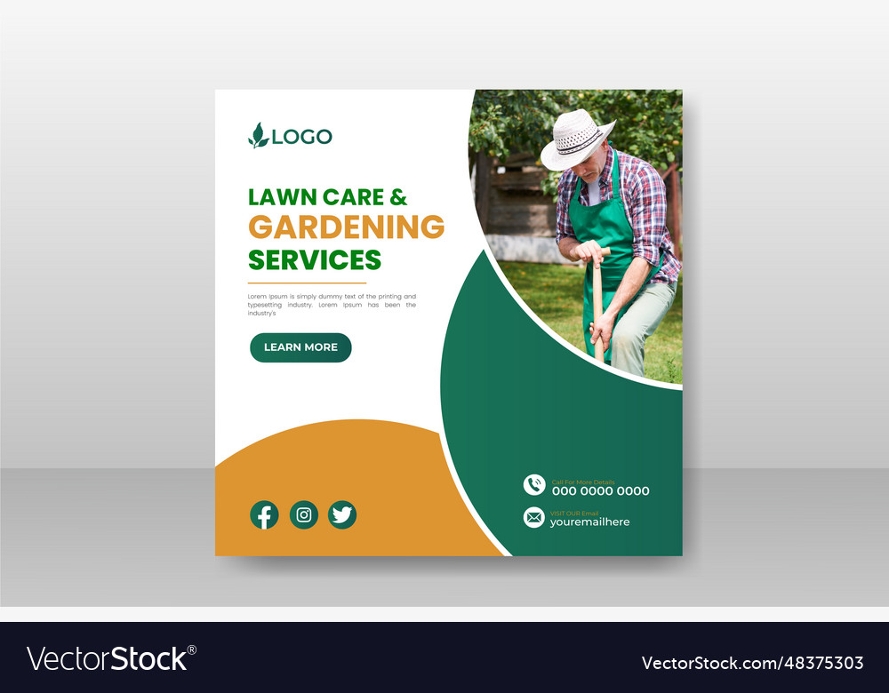 Lawn care gardening service social media cover Vector Image