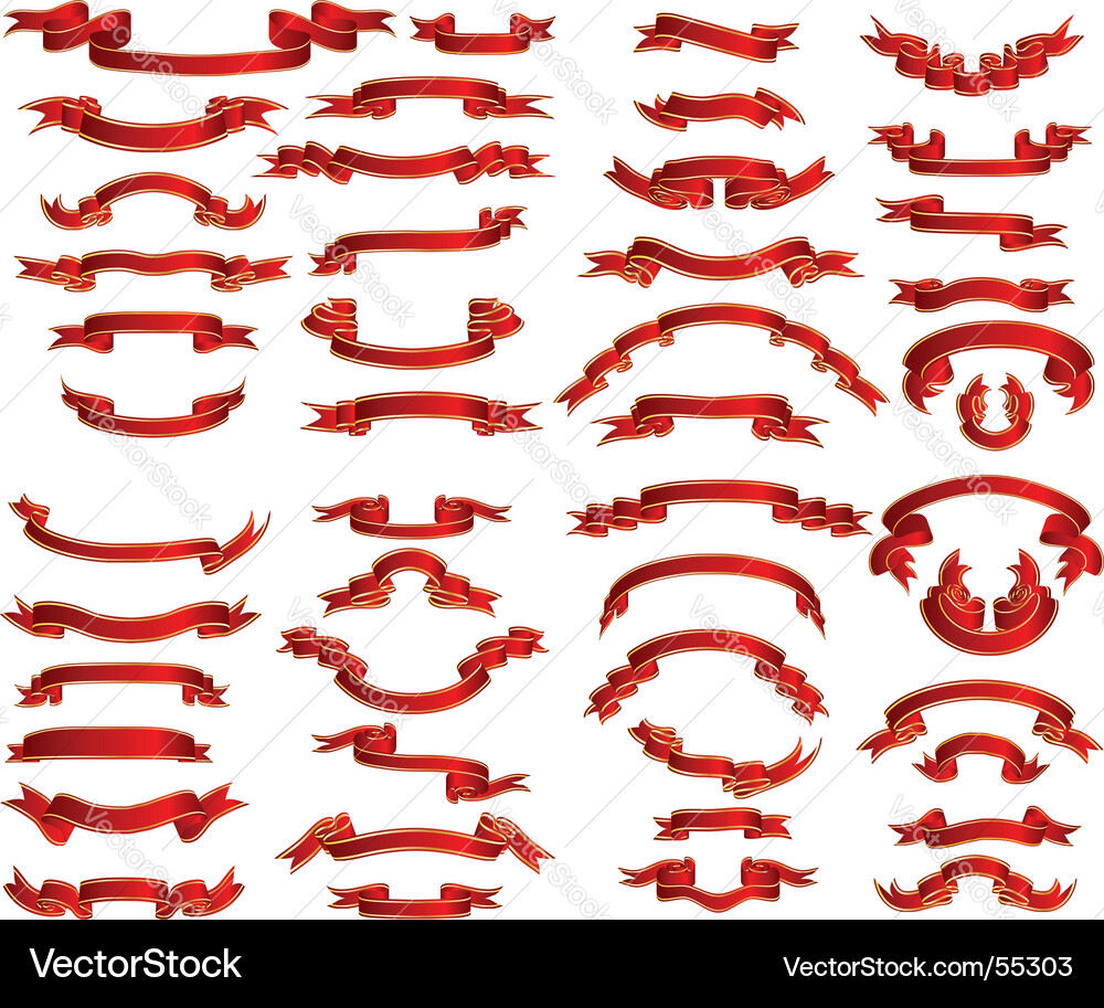 Red ribbons set Royalty Free Vector Image - VectorStock