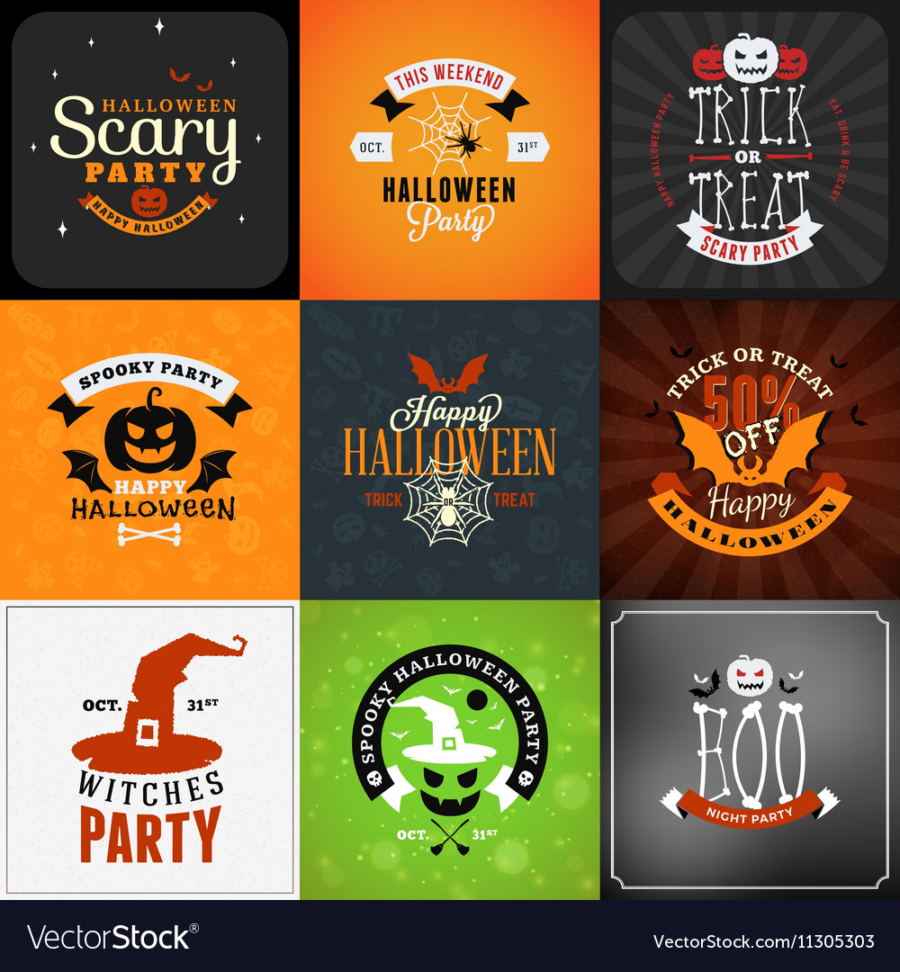 Set of retro happy halloween badges design element