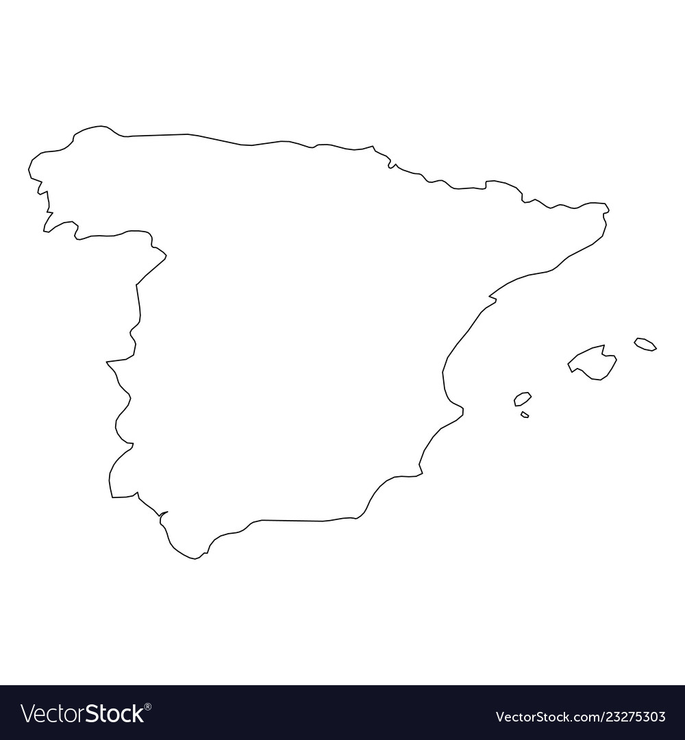 Spain Solid Black Outline Border Map Country Vector Image