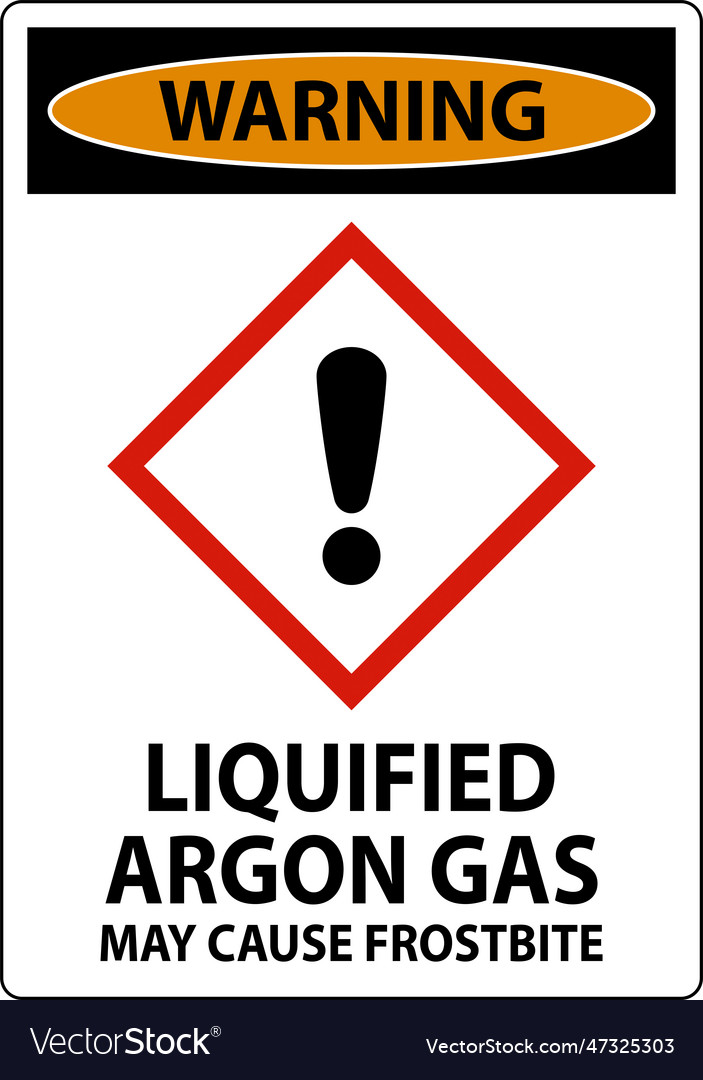 Warning liquified argon gas ghs sign on white