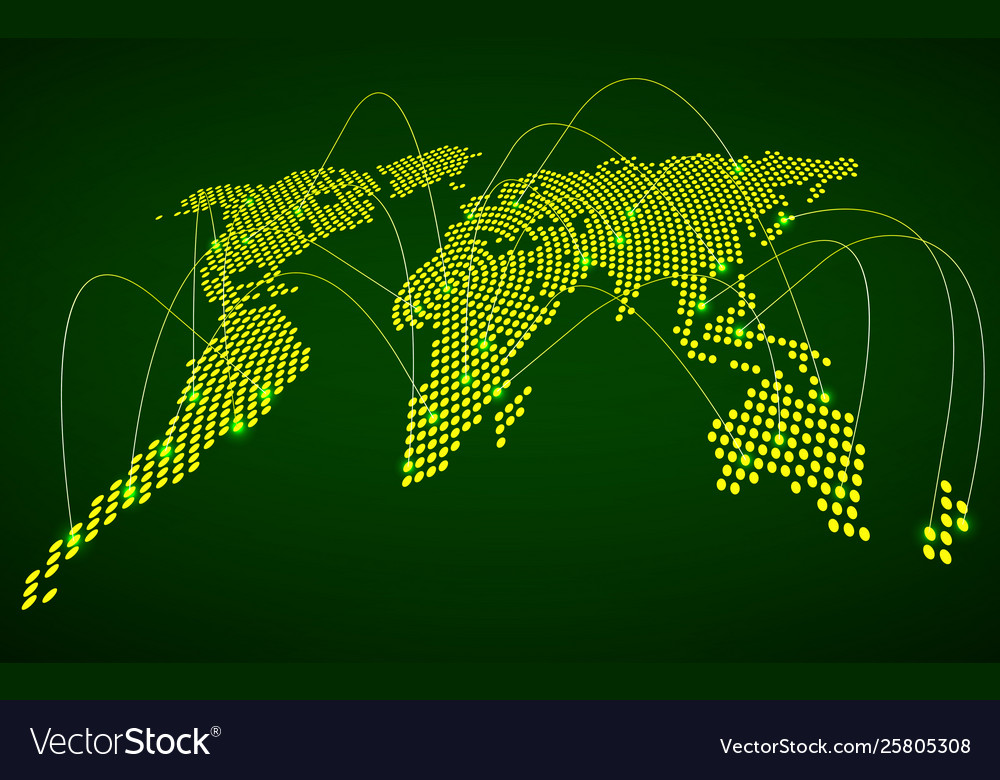 Abstract world map with glowing radial dots